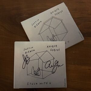 Justin Bieber and Ariana Grande hand signed in sharpie stuck with you CD